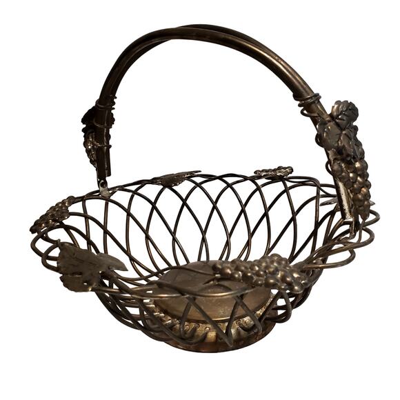 Godinger Silver Art Co Ltd. Wire Basket With Handle Grapevine Grape Leaves 11" - Picture 2 of 12